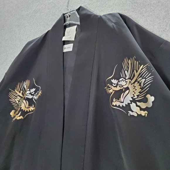 VINTAGE Japanese Dragons Men Kimono One Size Black Open Front Made In‎ Japan - Picture 3 of 10
